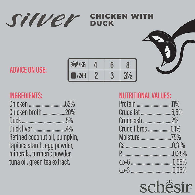 Schesir Silver Chicken With Duck in Broth Grain-Free Senior Canned Cat Food (70g)