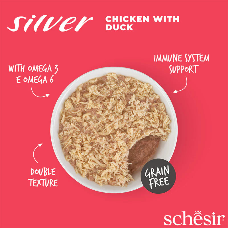 Schesir Silver Chicken With Duck in Broth Grain-Free Senior Canned Cat Food (70g)