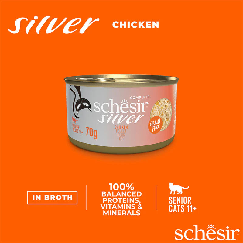 Schesir Silver Chicken in Broth Grain-Free Senior Canned Cat Food (70g)