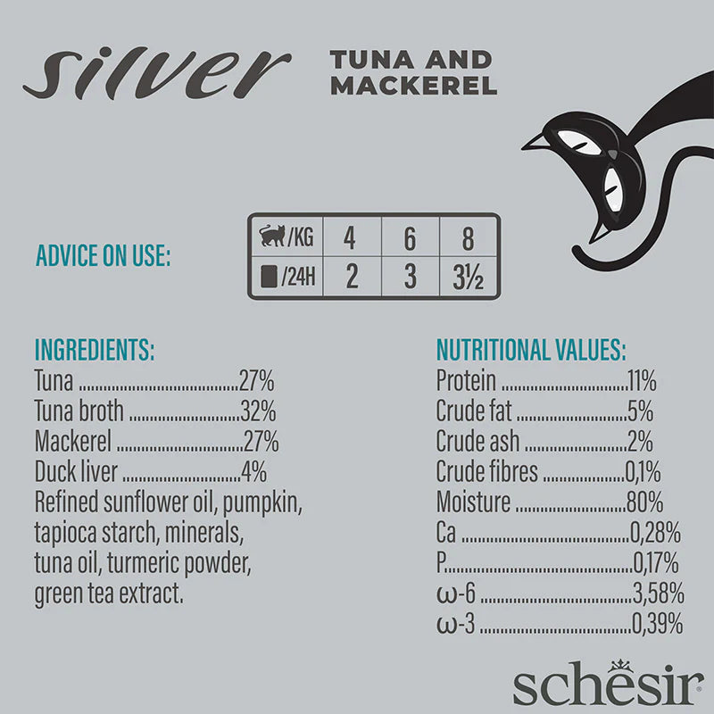 Schesir Silver Tuna & Mackerel in Broth Grain-Free Senior Canned Cat Food (70g)