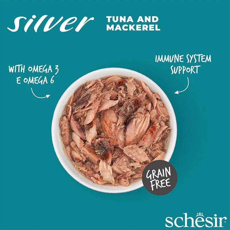 Schesir Silver Tuna & Mackerel in Broth Grain-Free Senior Canned Cat Food (70g)