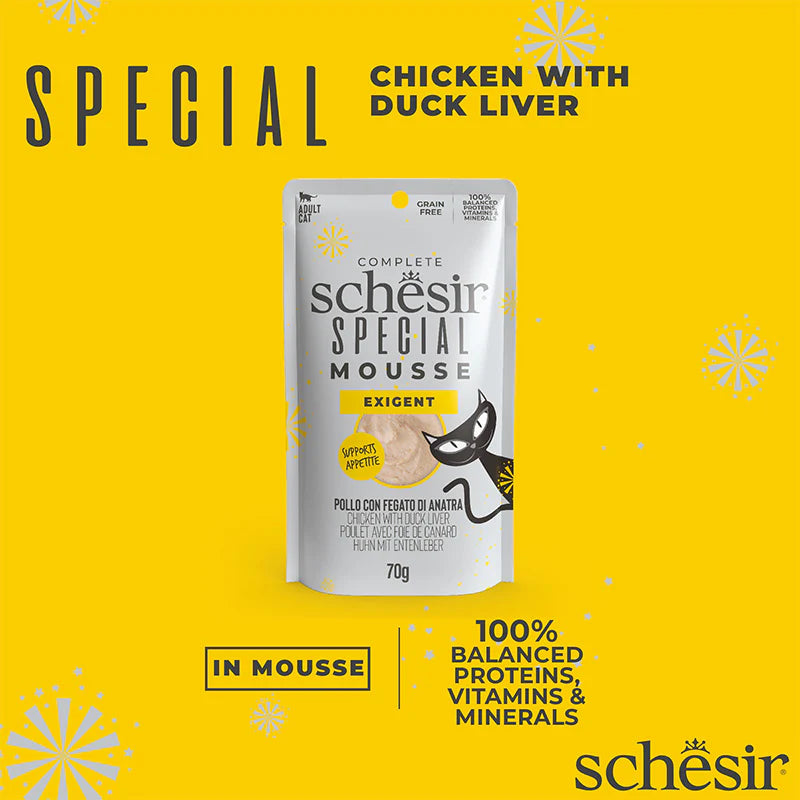 Schesir Special Mousse Exigent Chicken With Duck Liver Grain-Free Adult Pouch Cat Food (70g)