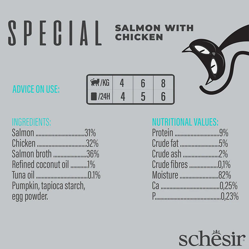 Schesir Special Mousse Skin & Coat Salmon With Chicken Grain-Free Adult Pouch Cat Food (70g)