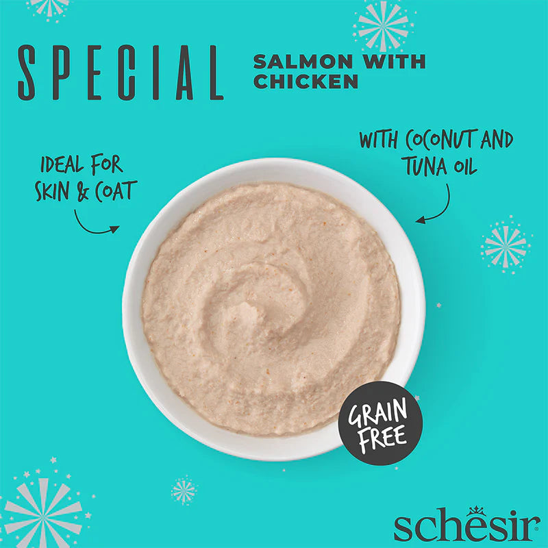 Schesir Special Mousse Skin & Coat Salmon With Chicken Grain-Free Adult Pouch Cat Food (70g)