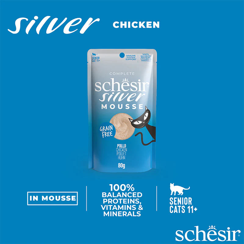 Schesir Silver Mousse Chicken Grain-Free Senior Pouch Cat Food (80g)