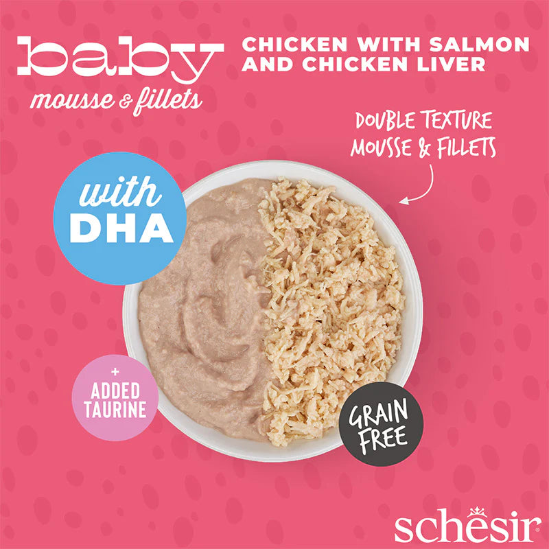 Schesir Baby Mousse & Fillets Chicken With Salmon & Chicken Liver Grain-Free Kitten Canned Cat Food (3 x 55g)