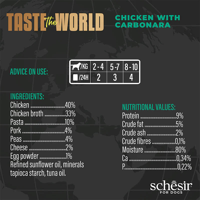 Schesir Taste The World Chicken With Carbonara Adult Canned Dog Food (150g)