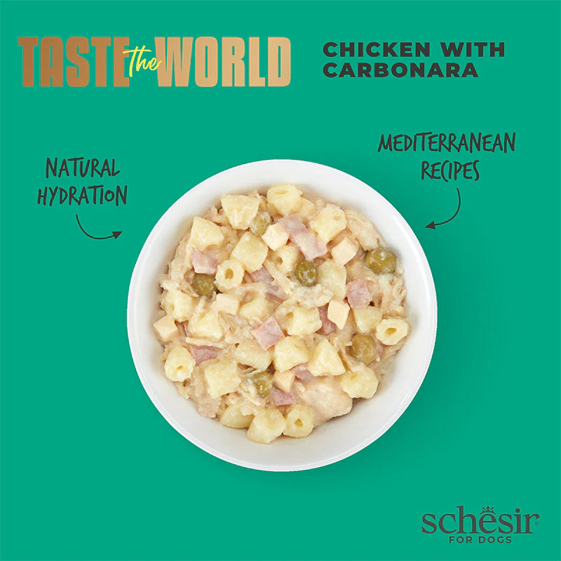 Schesir Taste The World Chicken With Carbonara Adult Canned Dog Food (150g)