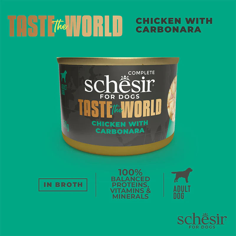 Schesir Taste The World Chicken With Carbonara Adult Canned Dog Food (150g)
