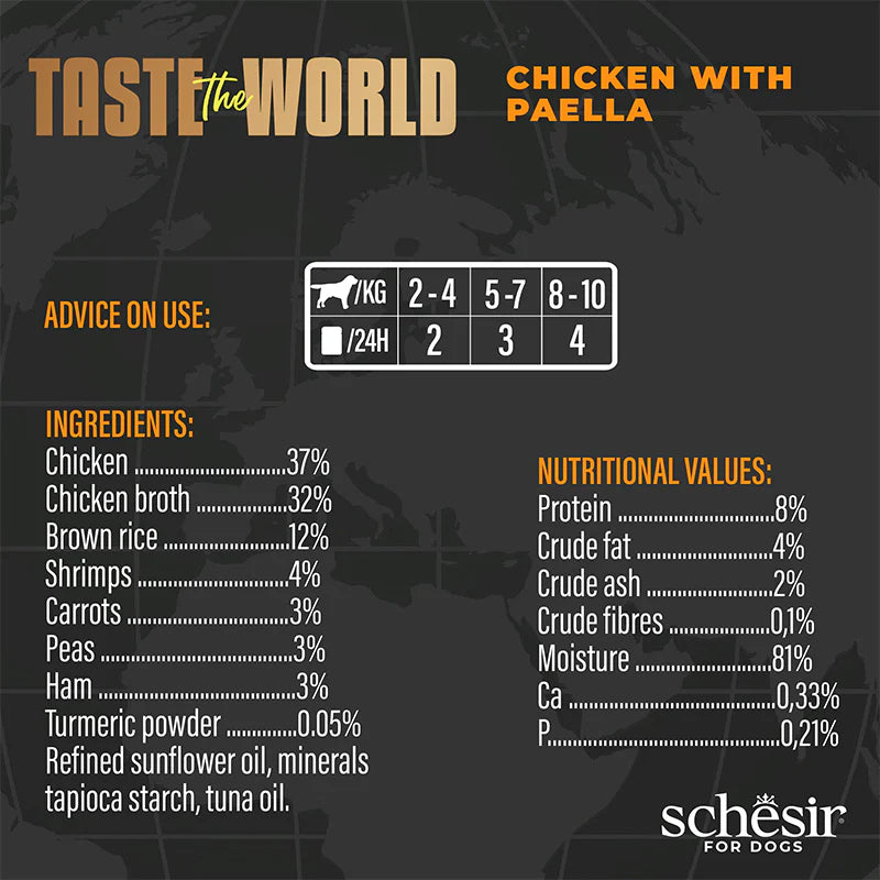 Schesir Taste The World Chicken With Paella Adult Canned Dog Food (150g)