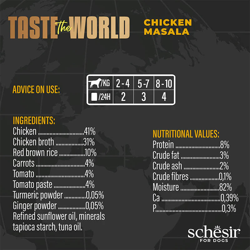 Schesir Taste The World Chicken Masala Adult Canned Dog Food (150g)