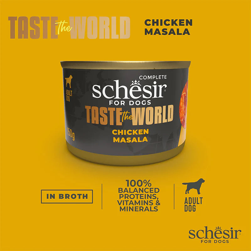 Schesir Taste The World Chicken Masala Adult Canned Dog Food (150g)