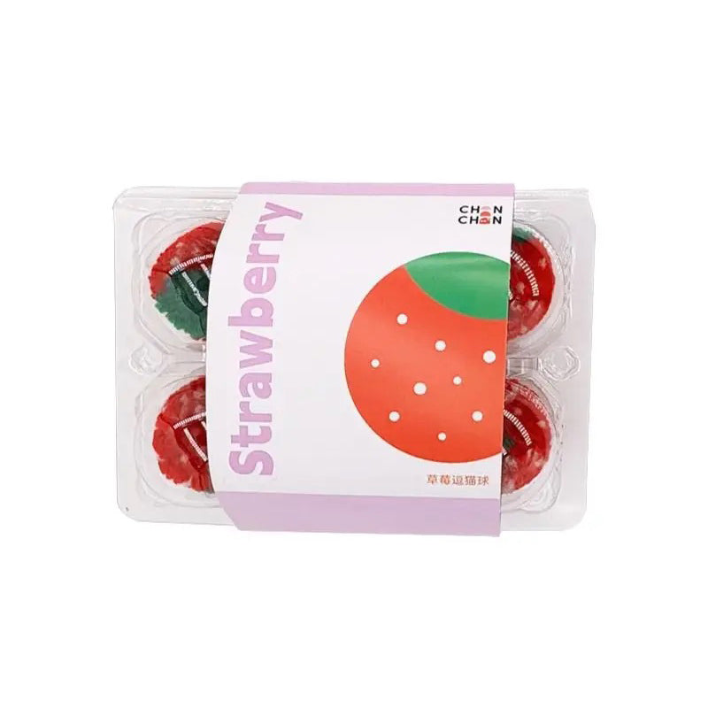 Fruit Crate Furry Ball Cat Toy (Orange/Strawberry)