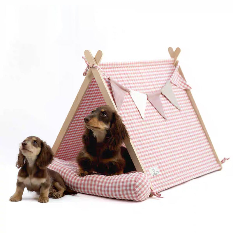 Gingham Pet Tent with Cushion