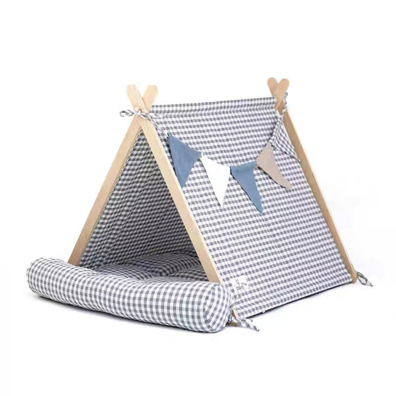 Gingham Pet Tent with Cushion