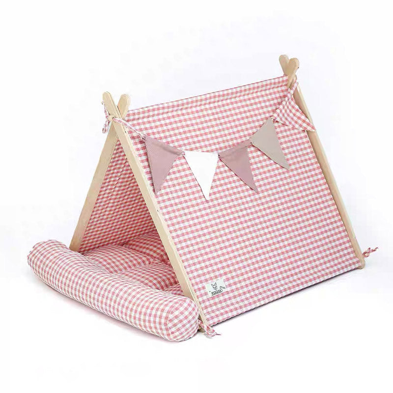 Gingham Pet Tent with Cushion