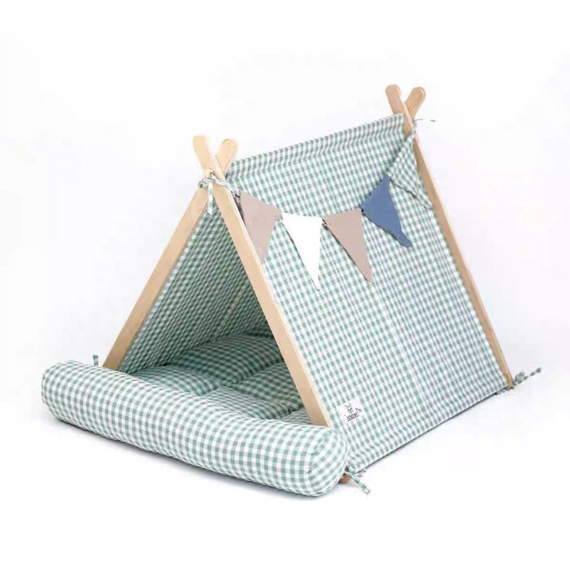 Gingham Pet Tent with Cushion