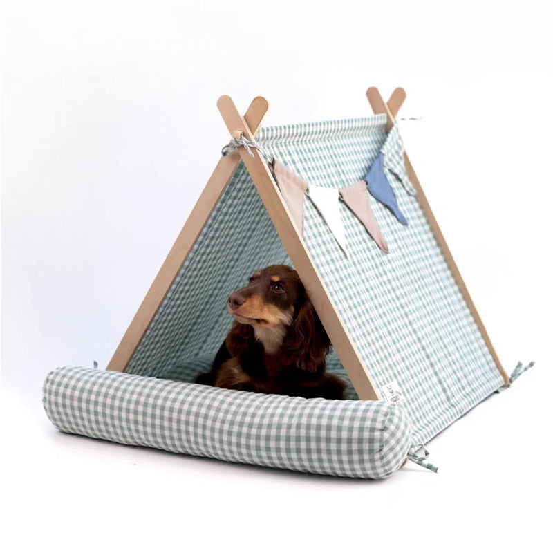 Gingham Pet Tent with Cushion
