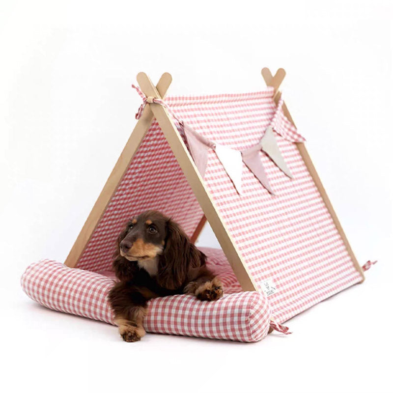 Gingham Pet Tent with Cushion