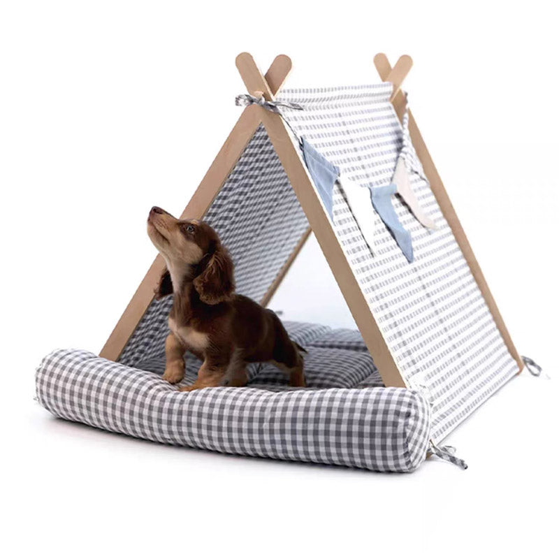 Gingham Pet Tent with Cushion