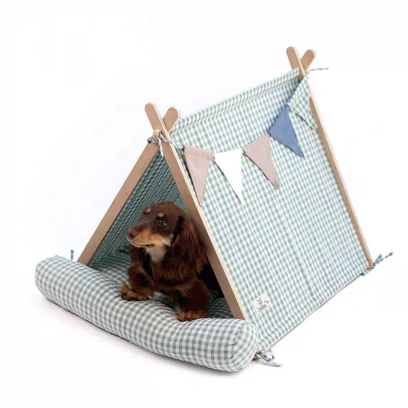 Gingham Pet Tent with Cushion