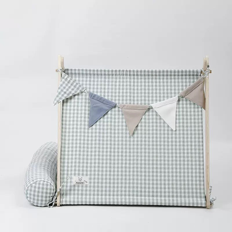 Gingham Pet Tent with Cushion