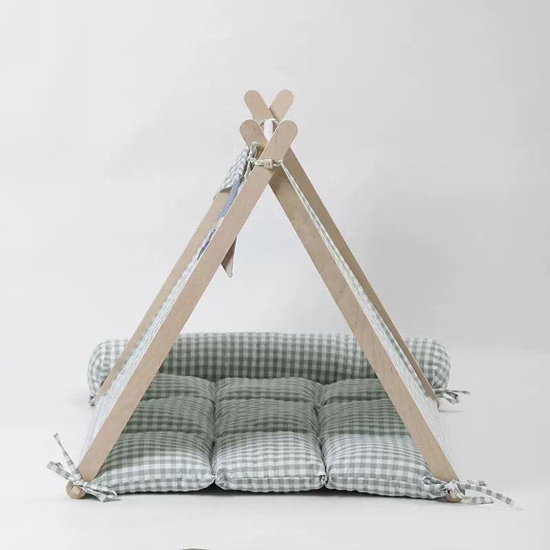 Gingham Pet Tent with Cushion
