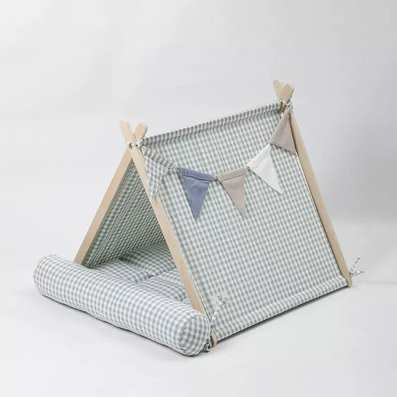 Gingham Pet Tent with Cushion