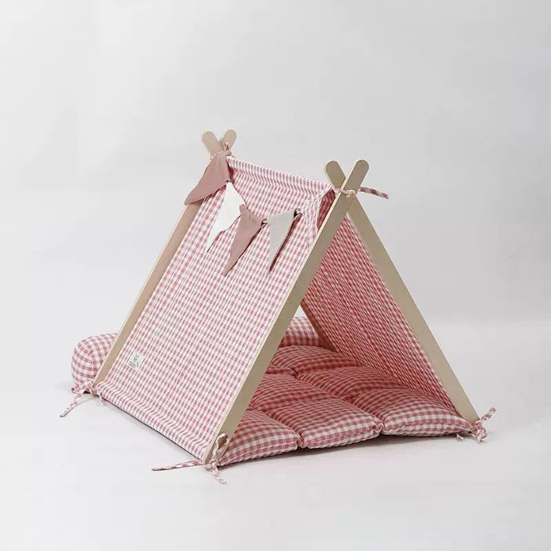 Gingham Pet Tent with Cushion