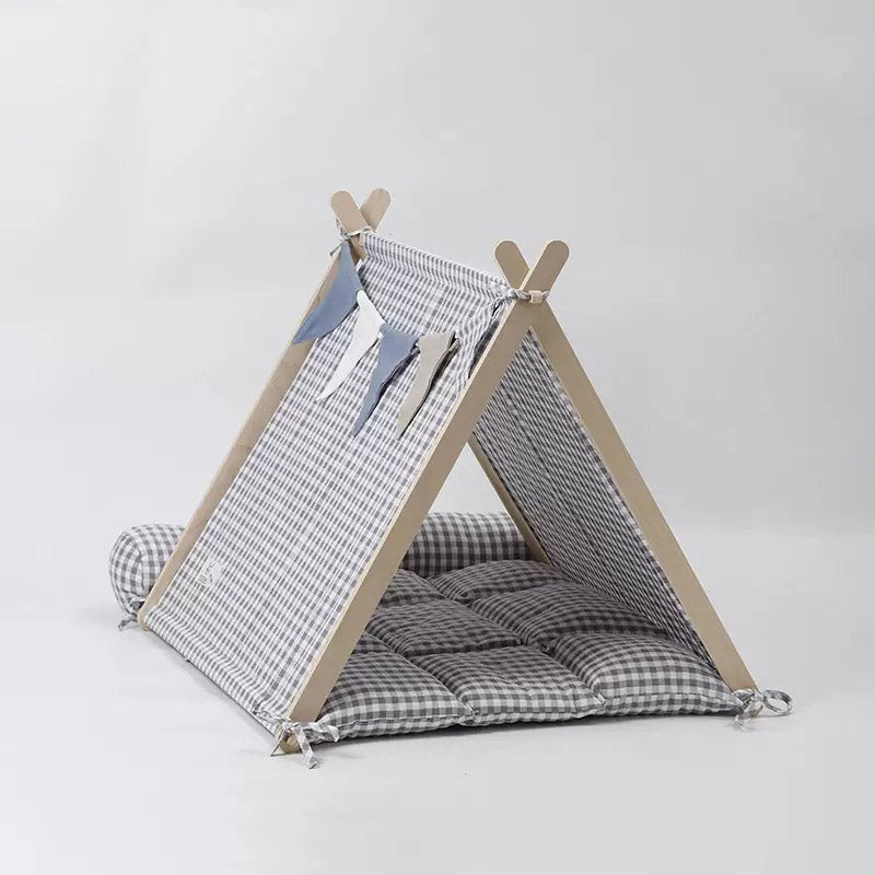 Gingham Pet Tent with Cushion