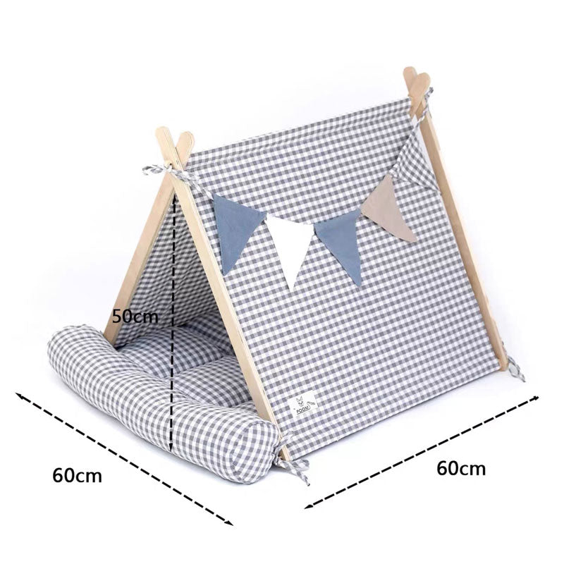 Gingham Pet Tent with Cushion