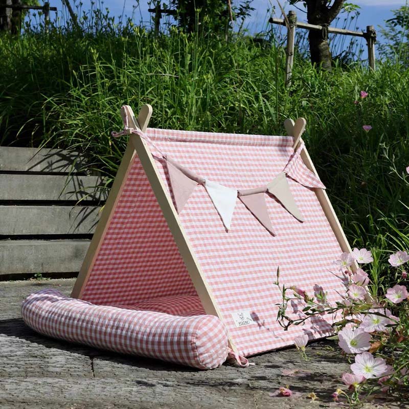 Gingham Pet Tent with Cushion