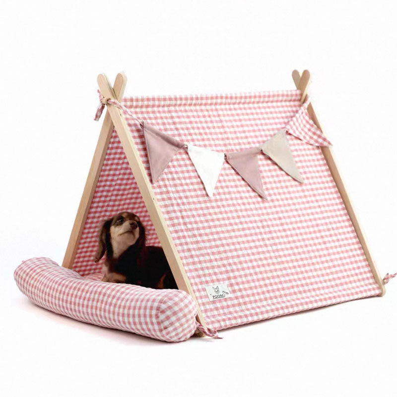 Gingham Pet Tent with Cushion