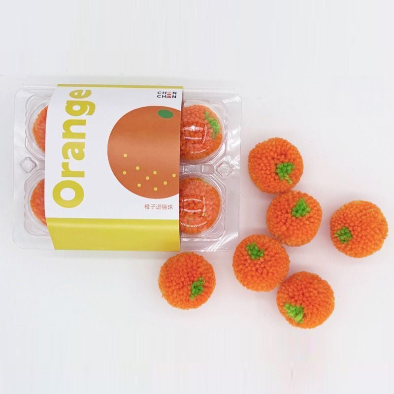 Fruit Crate Furry Ball Cat Toy (Orange/Strawberry)