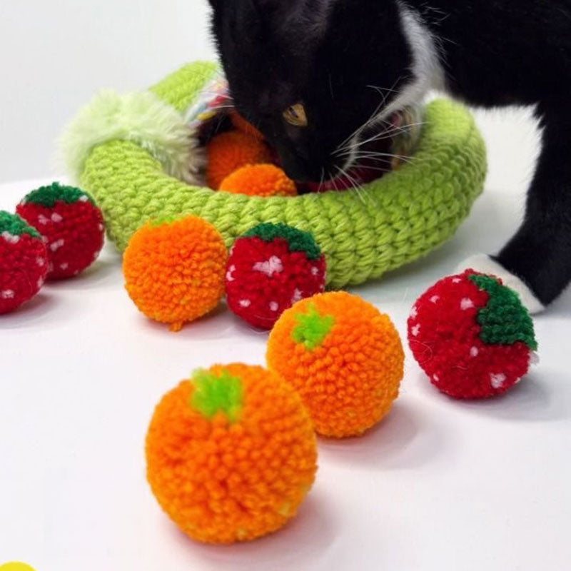 Fruit Crate Furry Ball Cat Toy (Orange/Strawberry)
