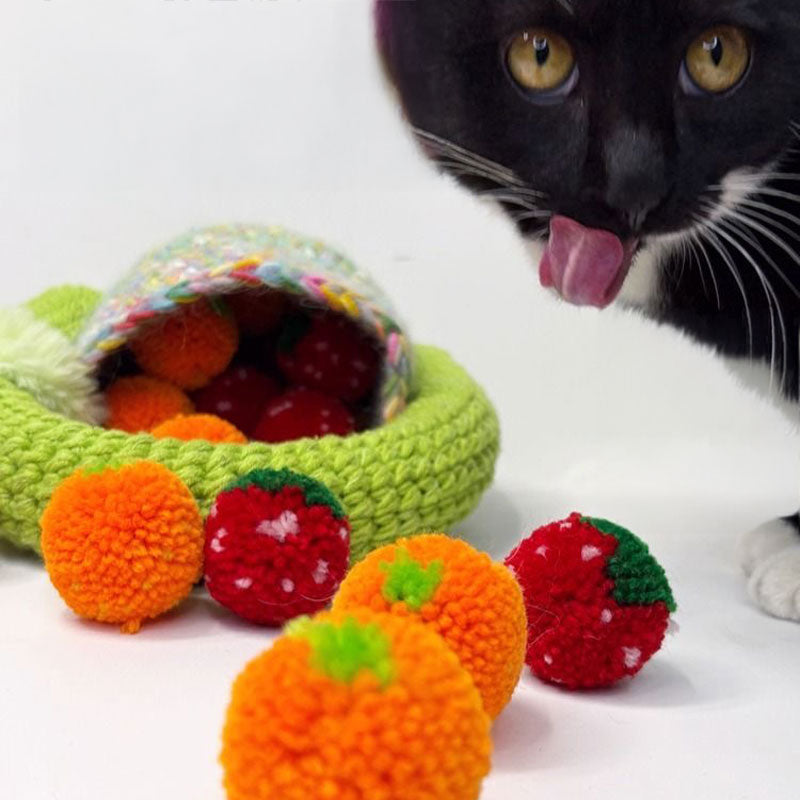 Fruit Crate Furry Ball Cat Toy (Orange/Strawberry)