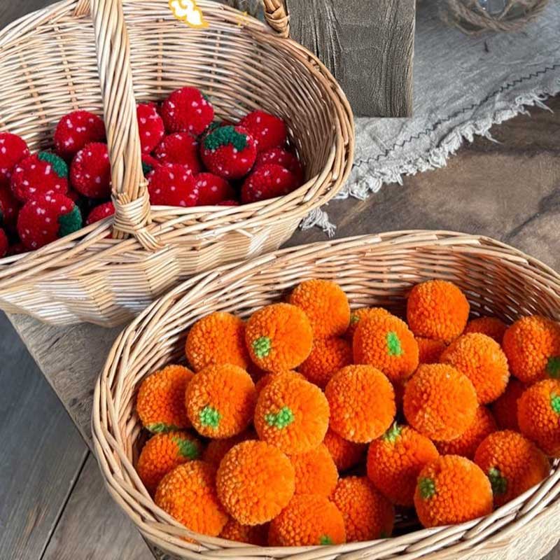 Fruit Crate Furry Ball Cat Toy (Orange/Strawberry)