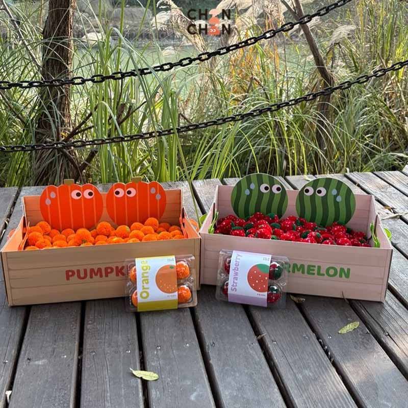 Fruit Crate Furry Ball Cat Toy (Orange/Strawberry)
