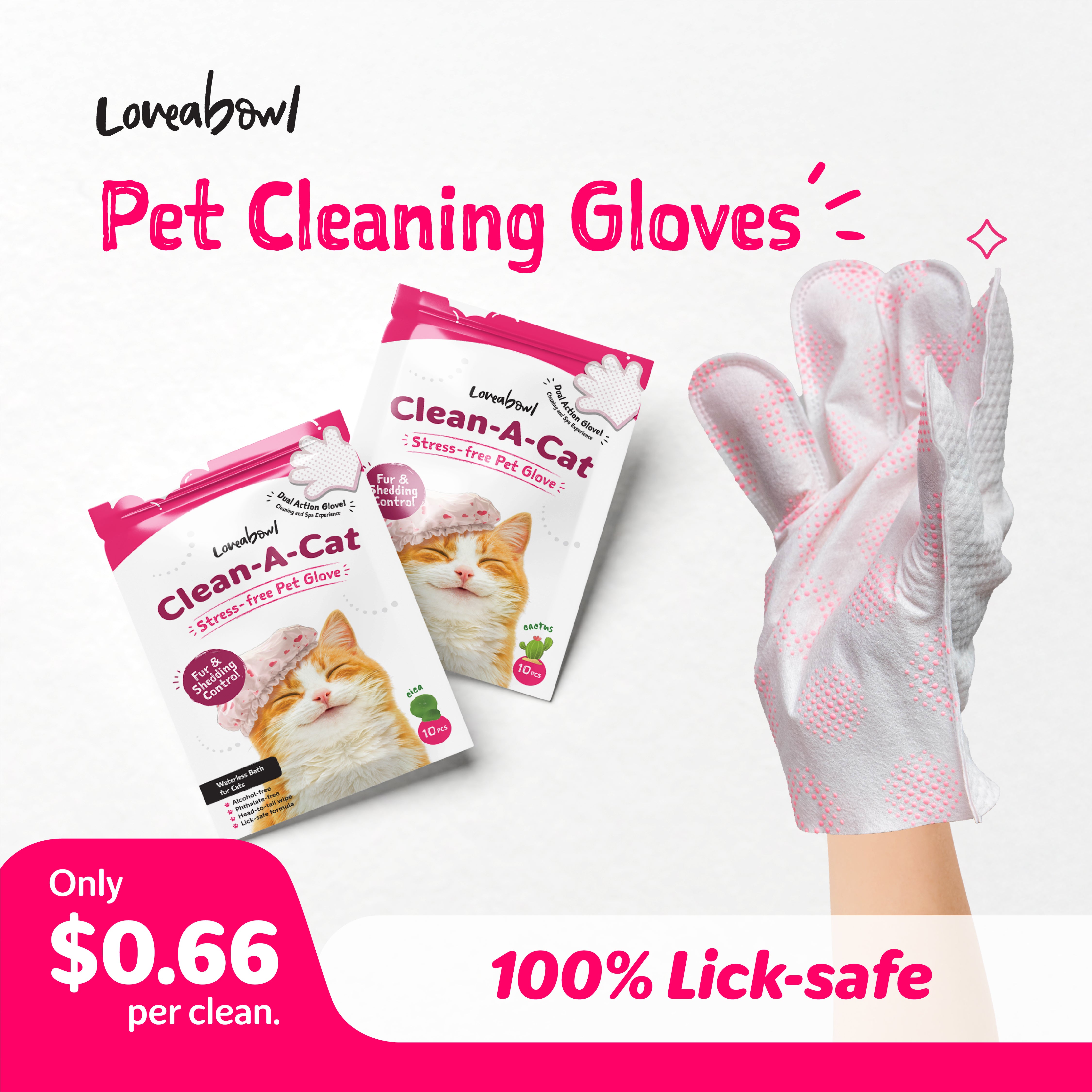 Clean-A-Cat Stress-Free Pet Grooming Gloves (Cactus)