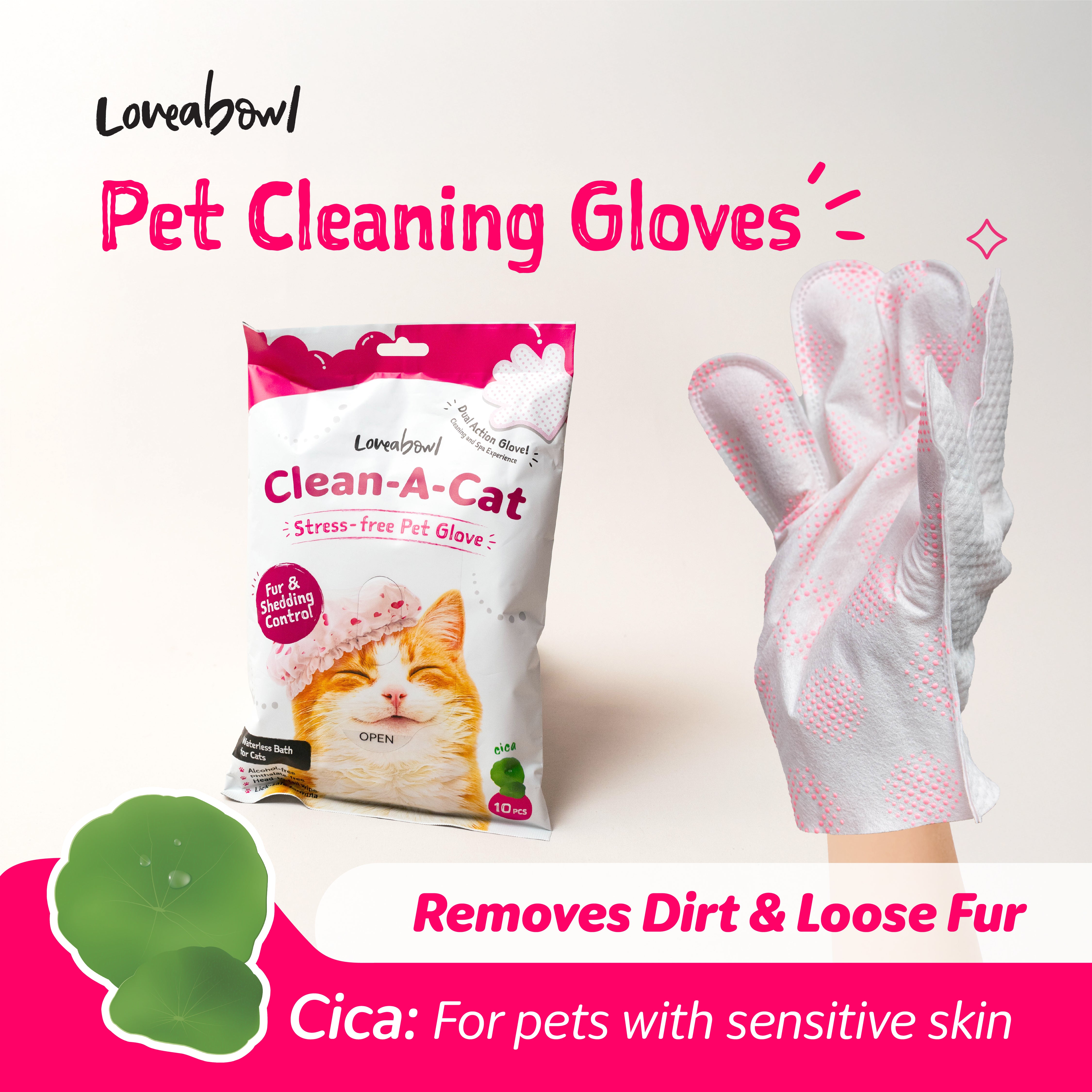 Clean-A-Cat Stress-Free Pet Grooming Gloves (Cactus)