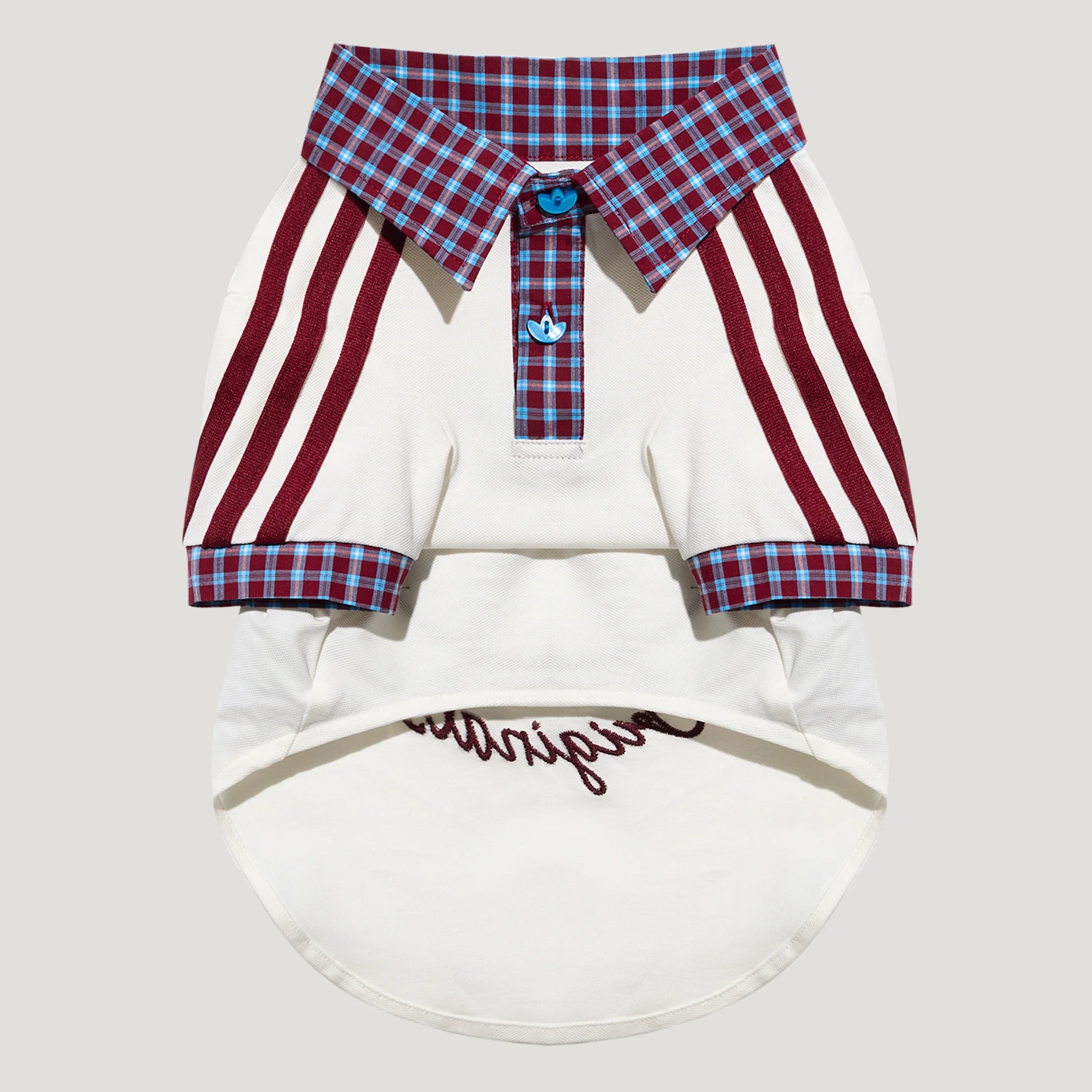 Adidas Plaid Short-Sleeved Pet Polo Shirt (White)