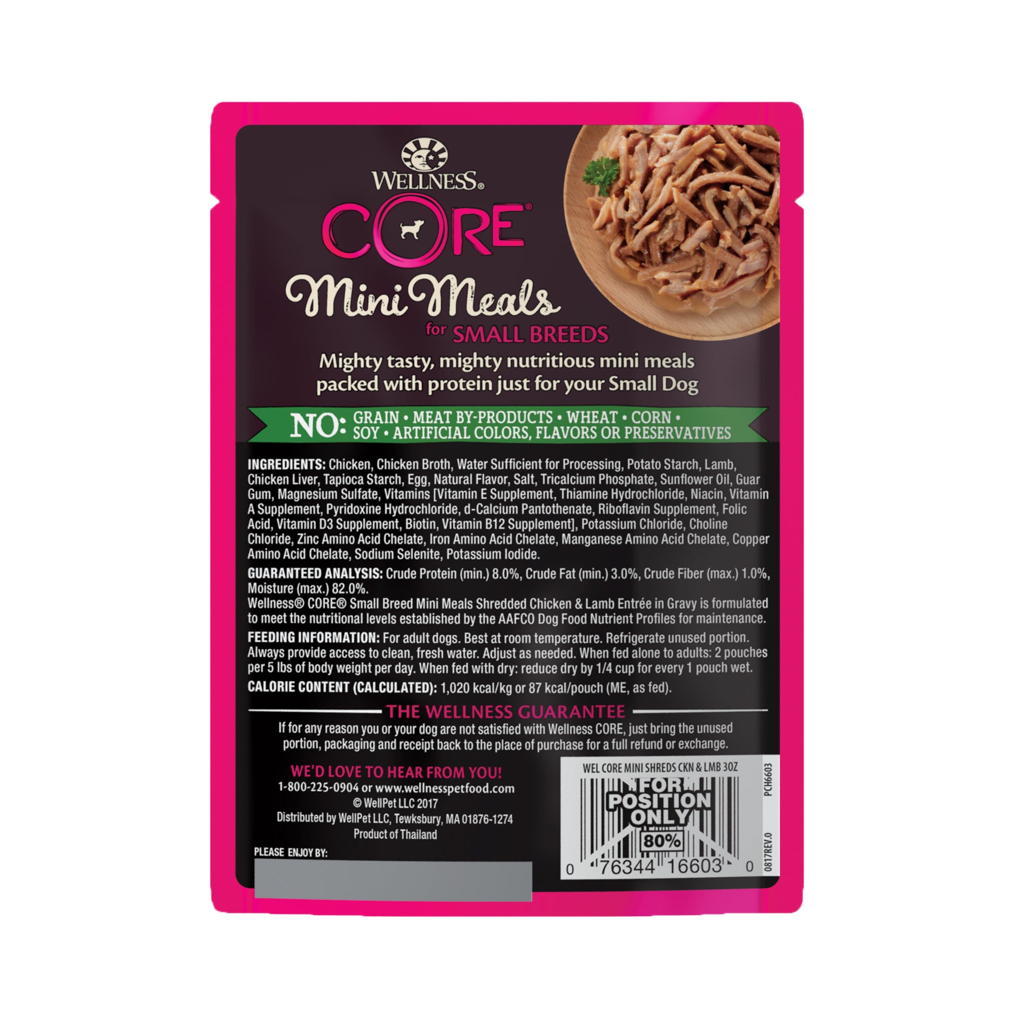 Wellness CORE Mini Meals Shredded Chicken & Lamb Entree In Gravy Grain-Free Pouch Wet Dog Food (3oz)
