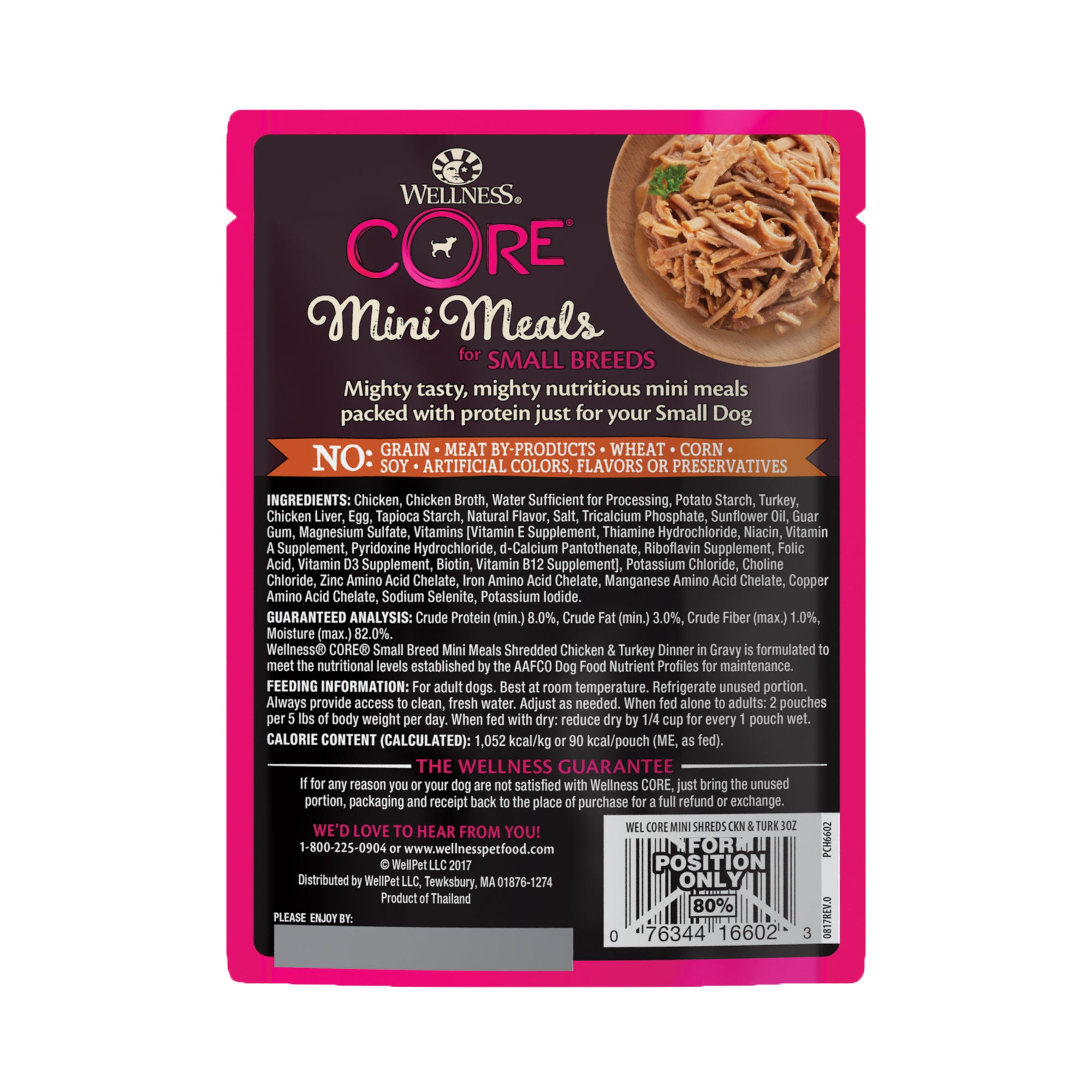Wellness CORE Mini Meals Shredded Chicken & Turkey Dinner In Gravy Grain-Free Pouch Wet Dog Food (3oz)