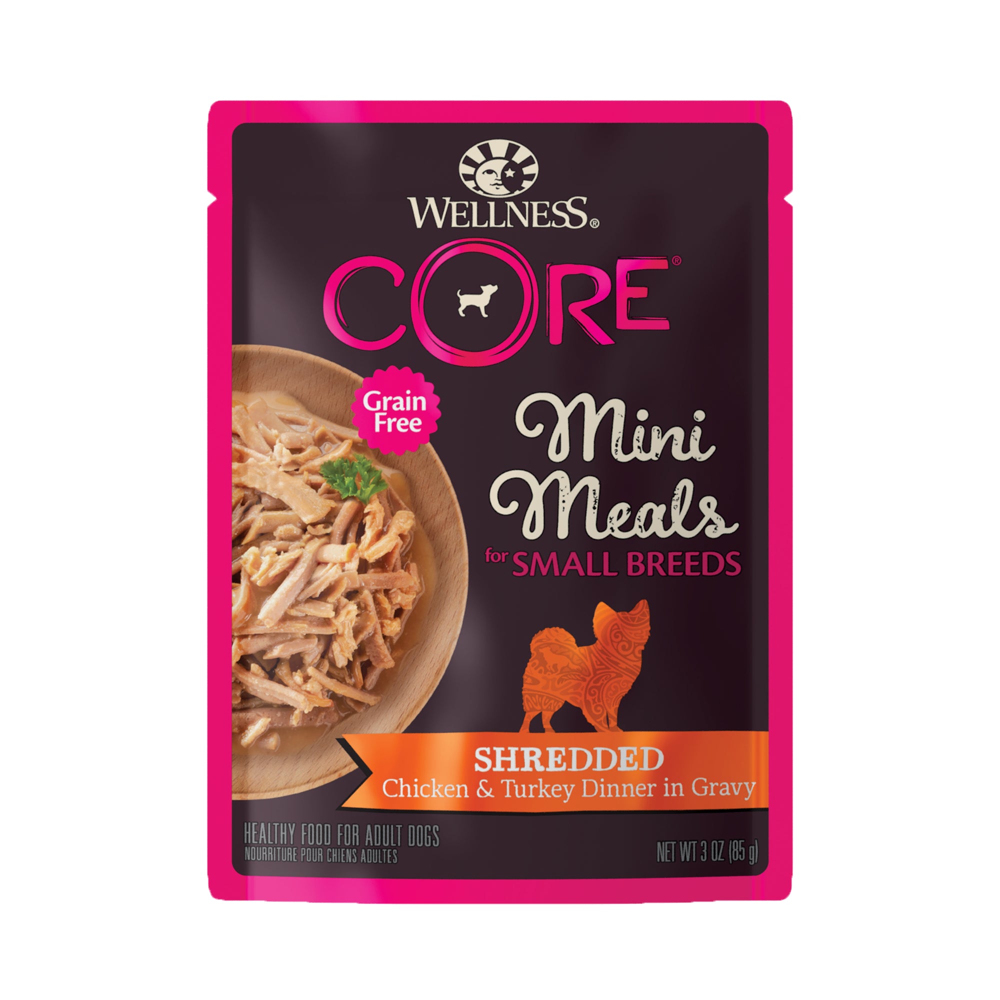 Wellness CORE Mini Meals Shredded Chicken & Turkey Dinner In Gravy Grain-Free Pouch Wet Dog Food (3oz)