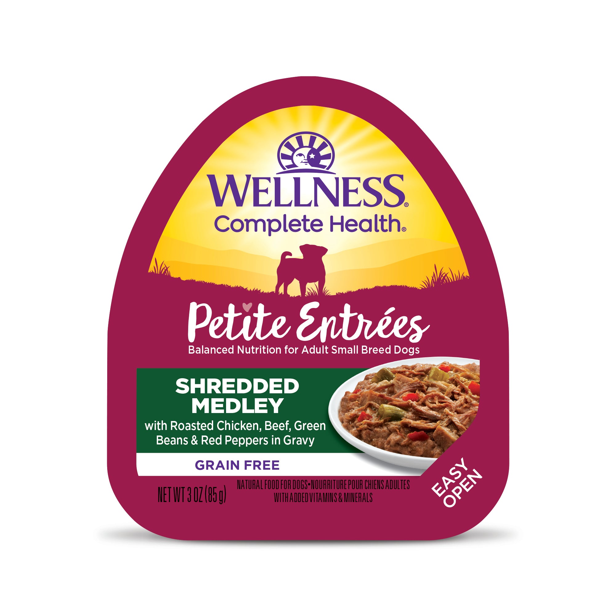 Wellness Petite Entrees Shredded Medley Roasted Chicken, Beef Grain-Free Tray Dog Food (3oz)