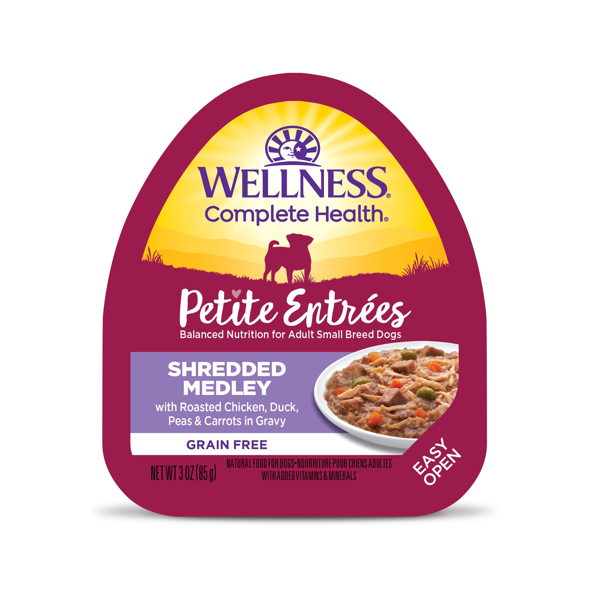 Wellness Petite Entrees Shredded Medley Roasted Chicken, Duck Grain-Free Tray Dog Food (3oz)