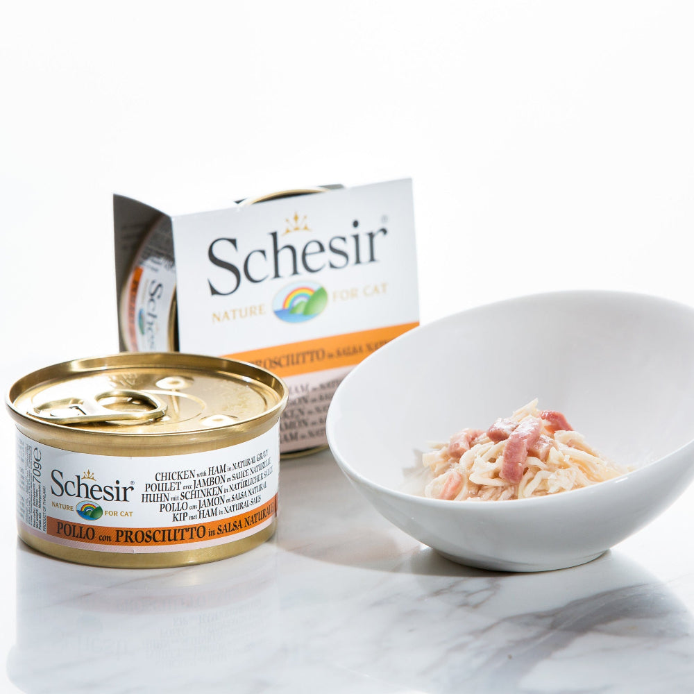Schesir Chicken With Ham In Natural Gravy Grain-Free Adult Canned Cat Food (70g)