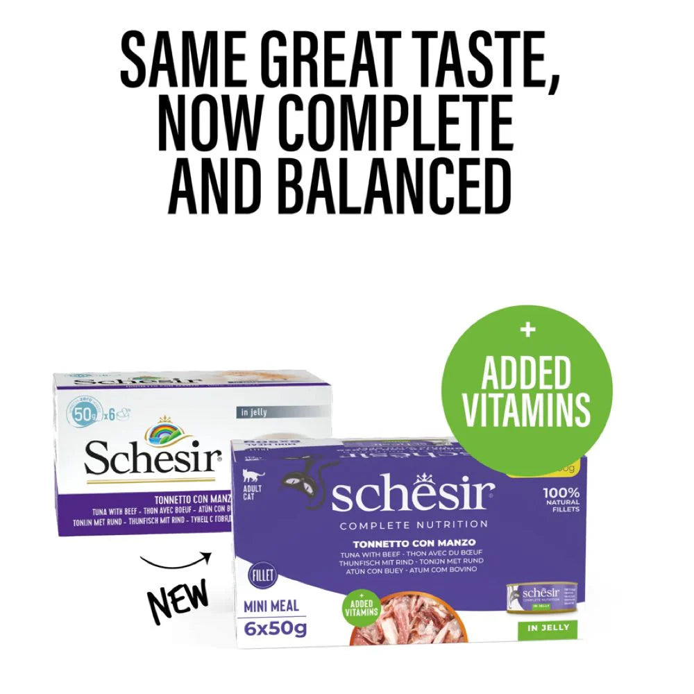Schesir Mini Meals Tuna with Beef Fillets in Jelly Adult Canned Cat Food (6 x 50g)