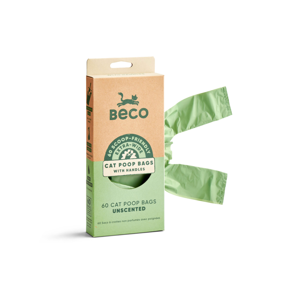 Cat Unscented Poop Bags with Handles (60 Pack)