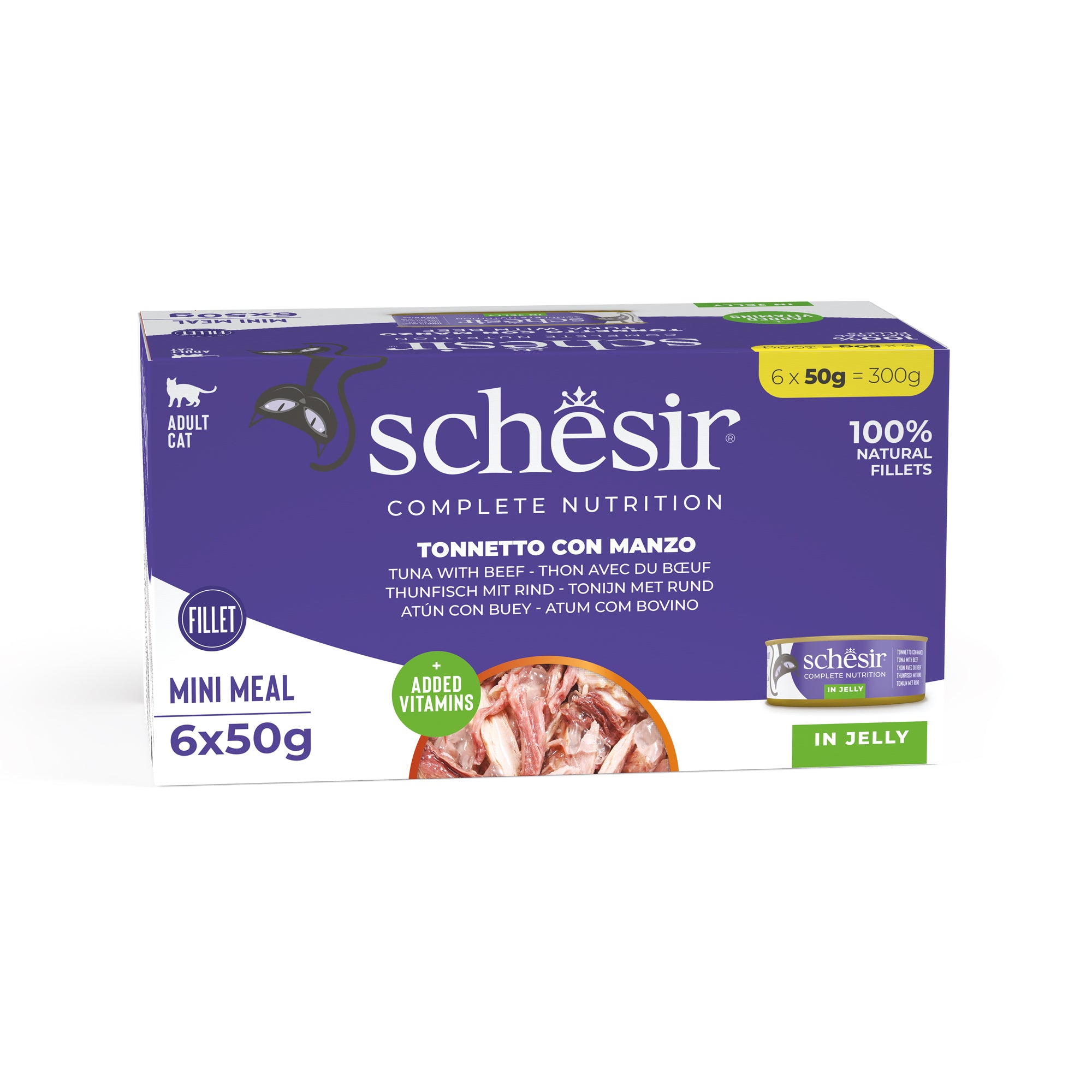 Schesir Mini Meals Tuna with Beef Fillets in Jelly Adult Canned Cat Food (6 x 50g)